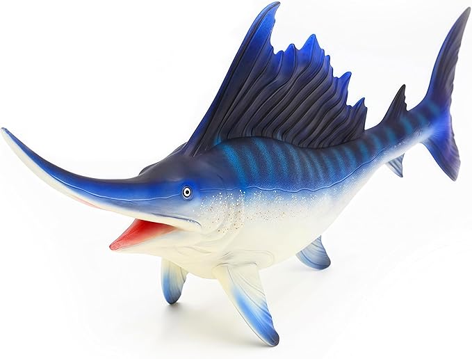 Gemini&Genius Sea Animal Sailfish Action Figure Soft Rubber 17” Swimming Pool Bathtub Toys, Realistic Ocean Animals Swordfish Educational and Role Play Toys for Kids and Collectors (Blue Sailfish)