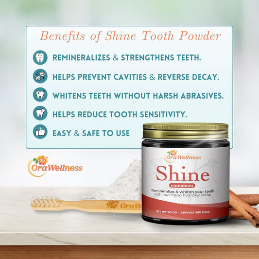 OraWellness Shine Remineralizing Tooth Powder with Hydroxyapatite, Made in The USA, Flouride Free Tooth Repair, Natural Teeth Whitening Powder, Teeth Polish & Stain Remover, Cinnamon