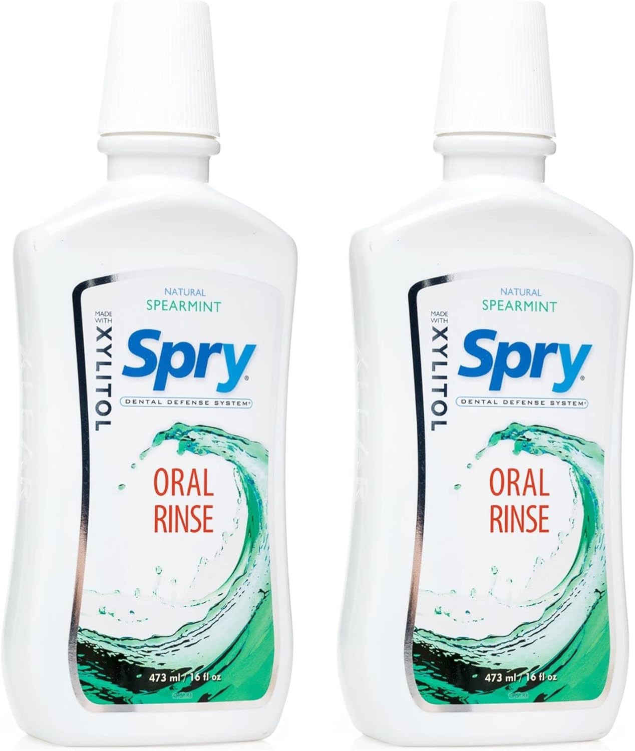 Spry Natural Xylitol Mouthwash Fluoride Free with Enamel Support, Gentle Alcohol Oral Rinse, Non-GMO, Spearmint - 16 fl oz (Pack of 2)