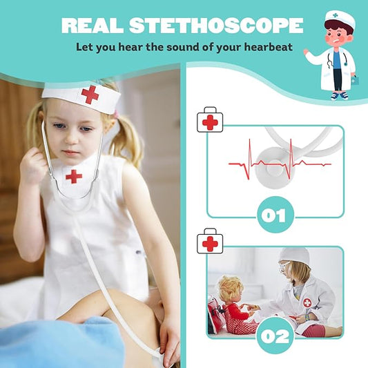 Doctor Kit for Kids, Dentist Pretend Play Educational Doctor Toy Set, 25Pcs Wooden Medical Kit with Stethoscope & Bag & Pretend Teeth & Doctor Toys, Role Play Toys for Girls and Boys 3-8 Years Old