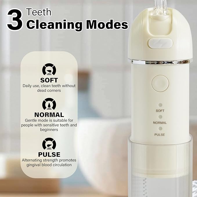 Portable Water Flosser for Teeth,Cordless & Portable Collapsible Oral Irrigator Water Teeth Cleaner Pick for Braces Dental Hygiene, 3 Modes & IPX7 Waterproof Rechargeable Water Flosser Dental Pick
