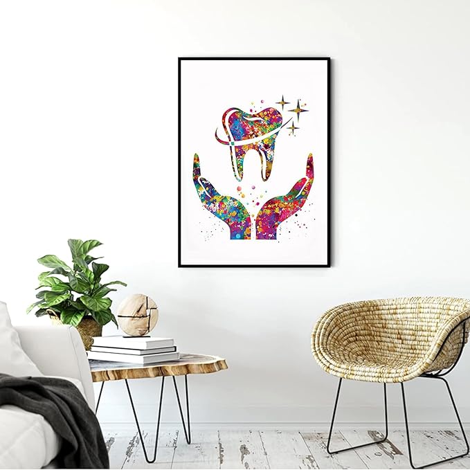 Medical Picture For Clinic Office,Dental Care Art Watercolor Print Tooth Medical Art Surgeon Dental Clinic Decor Gift Dental Dentist Art Dentistry Office Dental Hygienist,16"x24"Framed Wall Art