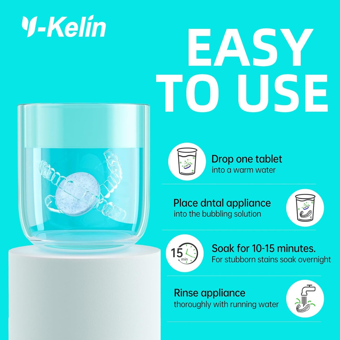 Retainer Cleaner Tablets,Denture Cleaning Tablets for Deep Remove Stains,Denture Cleaner Tablets 240 Tablets - Minty Fresh