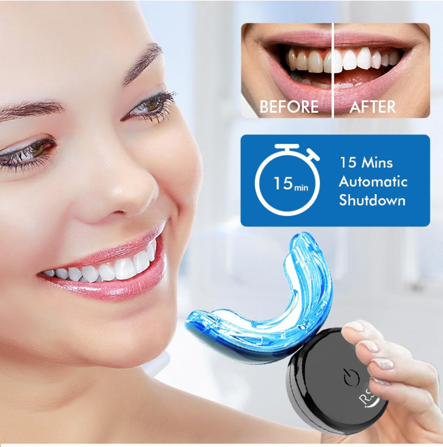 RS Smile Professional Wireless Teeth Whitening Kit with 32X Dual LED Lights, Red & Blue Light Technology for Deep Whitening, Rechargeable Device, Gentle Enamel - Safe Formula