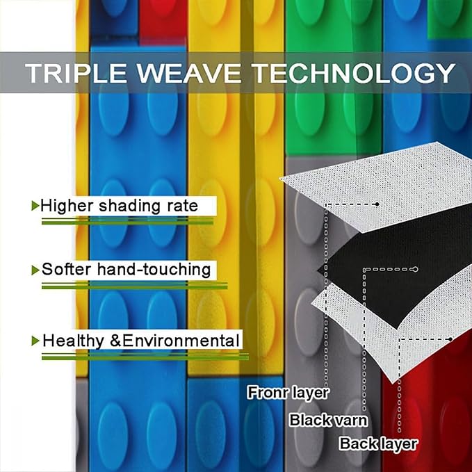 Kids Building Blocks Toy Curtains for Kids Room W84 x L84 Inch Rod Pocket Contour Plastic Colorful Toy Bricks Geometric Print Pattern Curtains for Boys Girls Bedroom 2 Panels