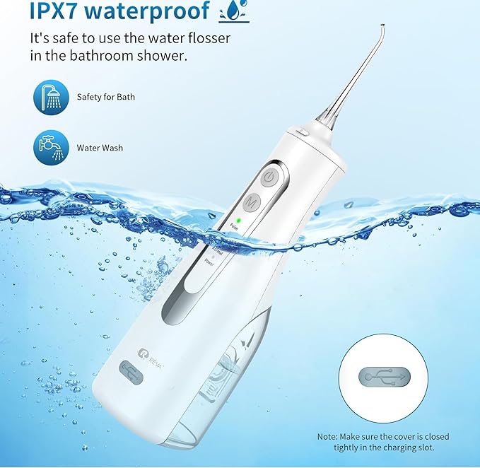 Cordless Oral Irrigator - 4 Modes Water Flosser for Teeth Cleaning, 300ML Reservoir, 360° Nozzle, IPX7 Waterproof, 2000mAh Rechargeable Battery, 4 Jet Tips, Smart Memory Function (M149 - White)