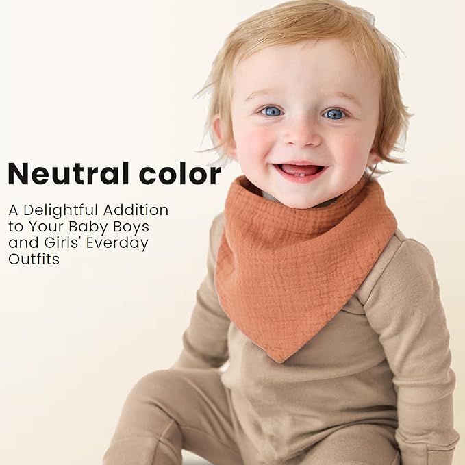 Konssy Muslin Baby Bibs 10 Pack Baby Bandana Drool Bibs 100% Cotton for Unisex Boys and Girls, Soft Absorbent Set for Teething and Drooling