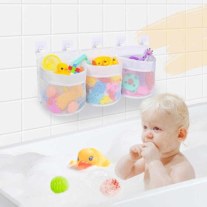 Bathroom Bath Toy Storage for Bathtub, Baby Bath Tub Toys Holder, Kids Mesh Shower Organizer Basket