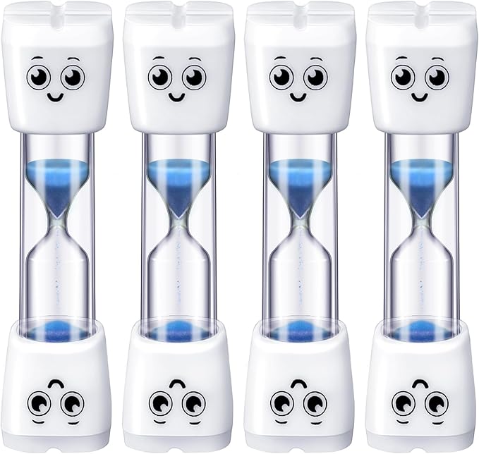 Weewooday 4 Pieces Toothbrush Timer for Kids 2 Minute Sand Timer Smile Pattern Tooth Brushing for Proper Tooth Brushing Boys Girls Oral Hygiene Party Favors(Blue)