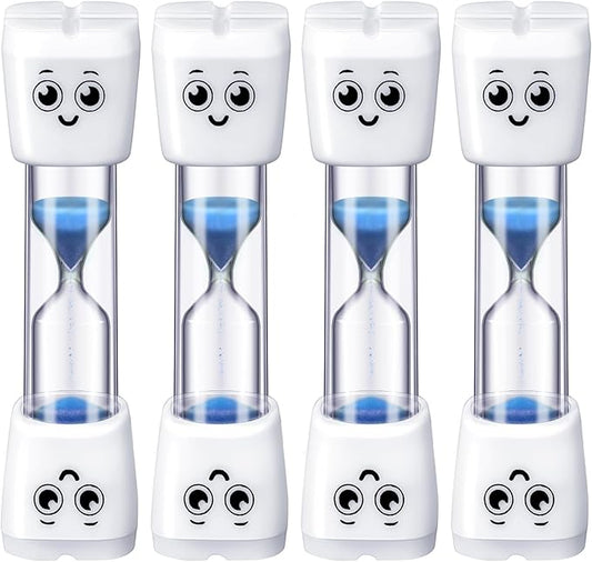 Weewooday 4 Pieces Toothbrush Timer for Kids 2 Minute Sand Timer Smile Pattern Tooth Brushing for Proper Tooth Brushing Boys Girls Oral Hygiene Party Favors(Blue)