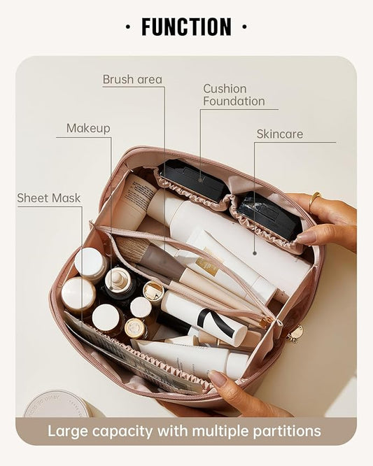 EACHY Travel Makeup Bag,Large Capacity Cosmetic Bags for Women,Waterproof Portable Pouch Open Flat Toiletry Bag Pattern Makeup Bag