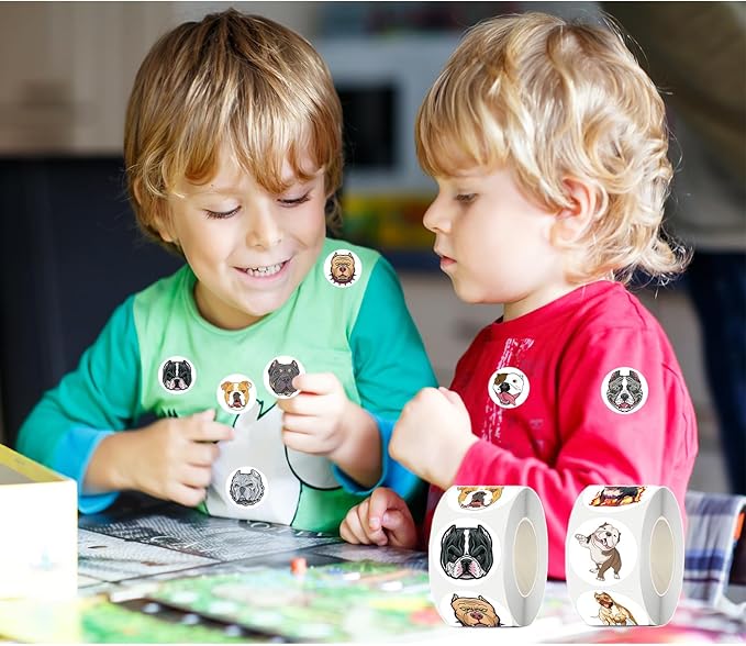 600 Pcs Bulldog Stickers Rolls for Kids-Round 1.5 Inch 16 Tyles Funny Dog Kindergarten Sticker Teacher Stickers for Kids Birthday Party School Reward Giveaways