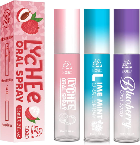 Oral Spray for Adults, Mouth Freshening Spray, Portable Peppermint Oral Freshener, Alcohol & Fluoride-Free Oral Care Mouth Spray, Travel, Dates, Office, Dry & Bad Breath,0.5fl.oz (Pink/Purple/Blue)