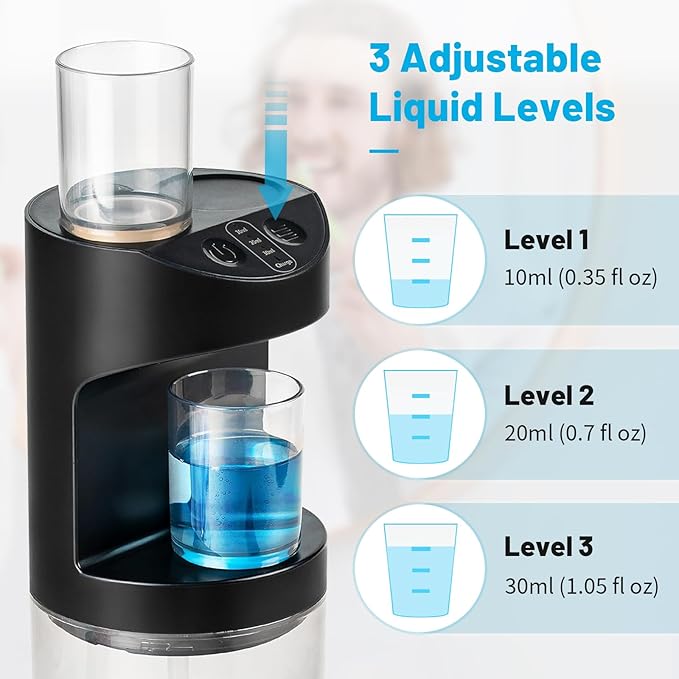 Automatic Mouthwash Dispenser, 19.35oz Touchless Electric Wall-Mounted & Countertop, Rechargeable Mouth Wash Dispensers for Bathroom with Magnetic Cups for Kids & Adults, Black