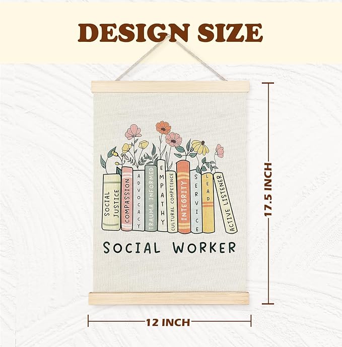 Yomisex Social Worker Wall Art Poster, Social Workers Gifts for Women, Floral Bookish Societal Worker Wall Art Framed for Home Bedroom Living Room Office Decor, 12x16 Inch