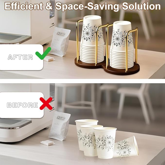 Wood Bathroom Cup Holder 3oz-8oz, Stylish Walnut Disposable Cup Dispenser, Plastic Mouthwash Cup Storage Organizer for Cups (Under 3.35in Diameter) -Perfect for Office, Kitchen, Gym, School or Cafes