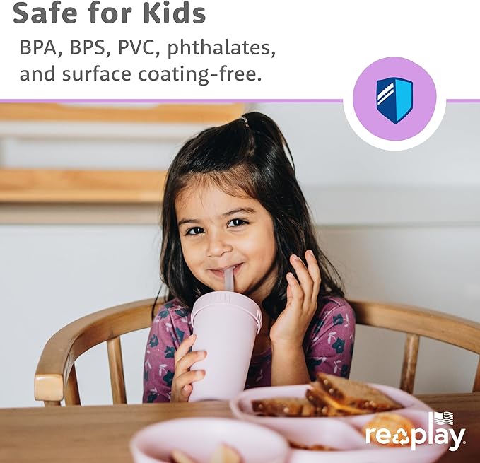 Re-Play 10 oz. Straw Cups for Kids with Silicone Locking Straws - Dishwasher & Microwave Safe - Made in USA - Set of 4-7.37" x 7.37" x 1.25" - Desert Roses