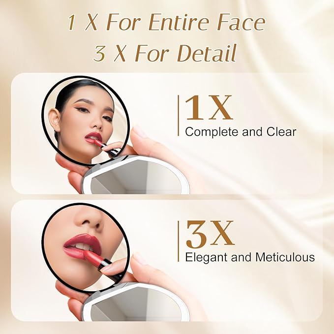 Compact Mirror with Light, 1X/3X Magnification LED Pocket Mirror with USB Data Cable,Mini Mirror for Purse, Pocket,Travel and Present (Black)