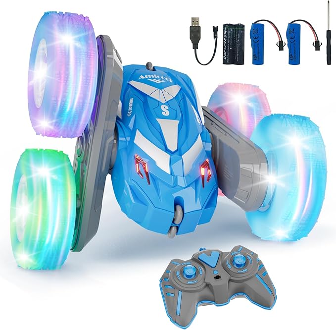 Remote Control Car for Boys 6-12 with Flashing Light, 6 7 8 9 Years Old Boy Toys, RC Cars Stunt 4WD Double Sided 360 Flip, Boy Gift Idea for Kids Birthday Present Christmas Indoor Outdoor Blue