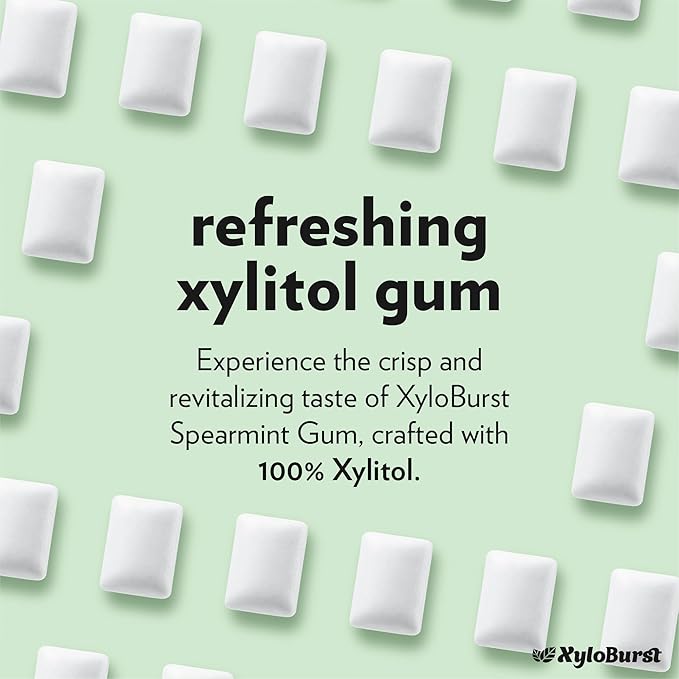 XyloBurst Gum | Xylitol Chewing Gum | Sugar Free, Gluten Free, Keto Friendly | Aspartame Free Gum For Oral Health | Spearmint | 100-Count Jar