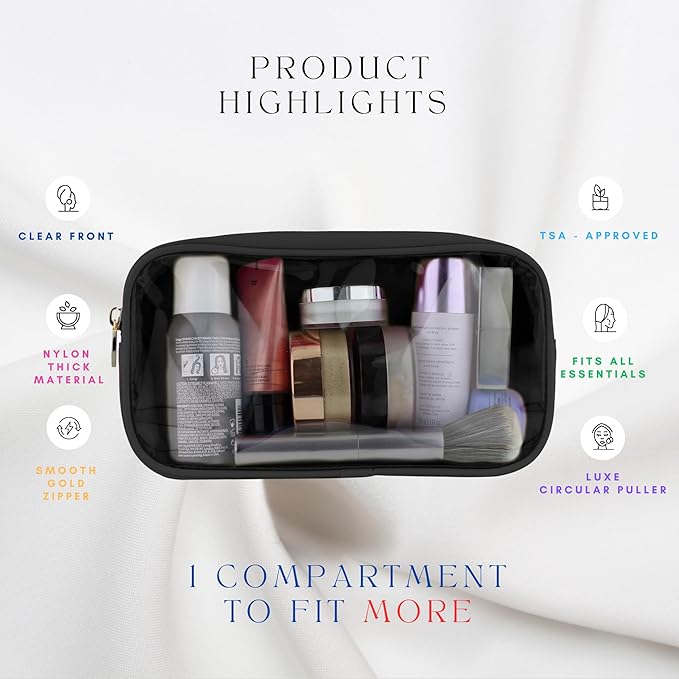 DANCOUR Clear Makeup Bag Mini Makeup Bag for Purse Mini Pouch Purse Clear Pouch Small Cosmetic Travel Case Travel Cosmetic Case (Small, Black)