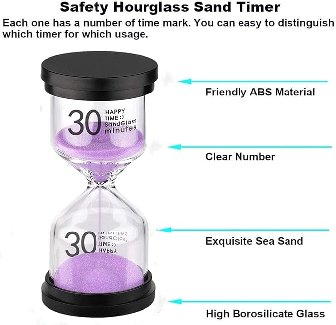 SuLiao 30 Minute Hourglass: Purple Sand Clock Timer, Large Sand Watch 30 Min，Plastico Reloj De Arena 30 Minutos, Colorful Half Hour Glass Sandglass for Kids, Home, Game, Classroom, Kitchen, Decortion