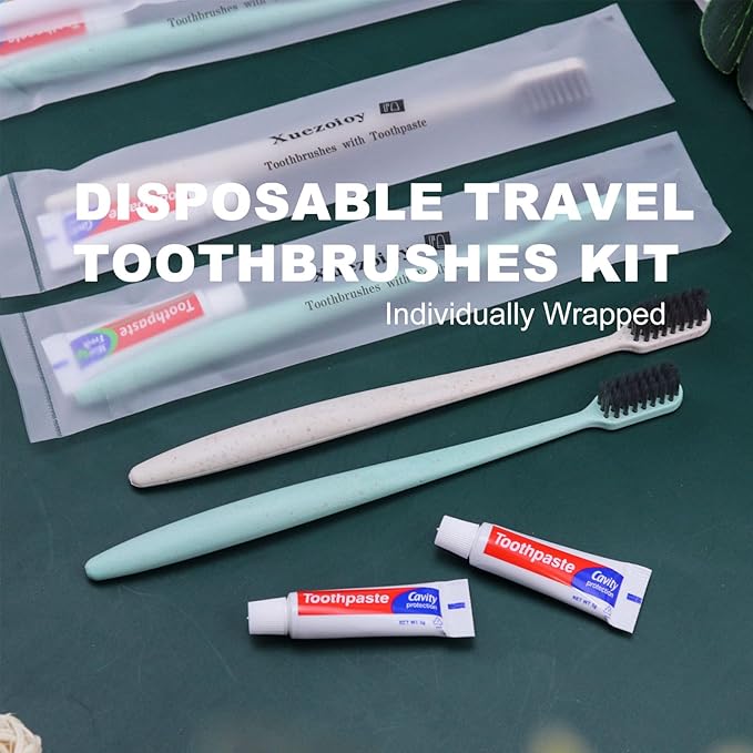 Disposable Toothbrushes with Toothpaste,60 Pack Individually Wrapped Disposable Travel Toothbrushes Kit in Bulk for Homeless,Nursing Home,Hotel,Charity (Apricot+Green)