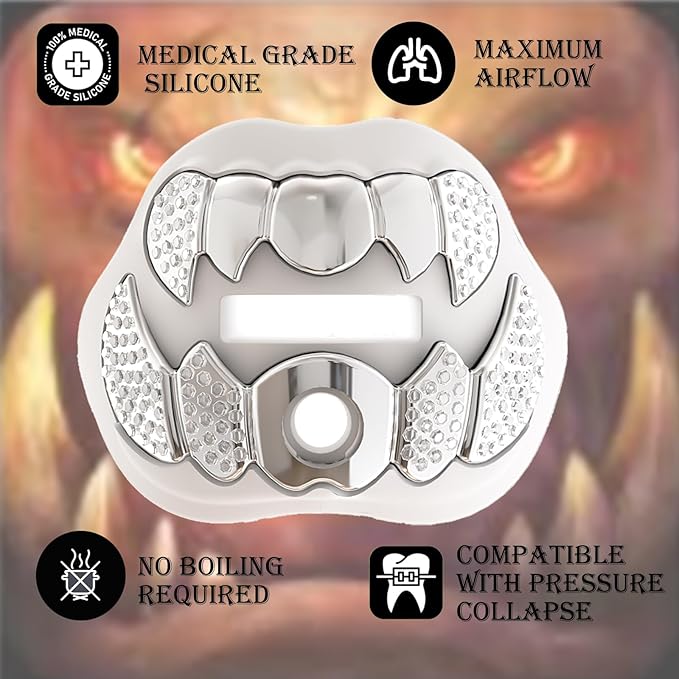 LeCool Football Mouth Guard with Connected Strap- 3D Beast Chrome Adult and Youth Mouth Guard-Mouth Piece for Sports for Maximum Air Flow and Teeth Protection