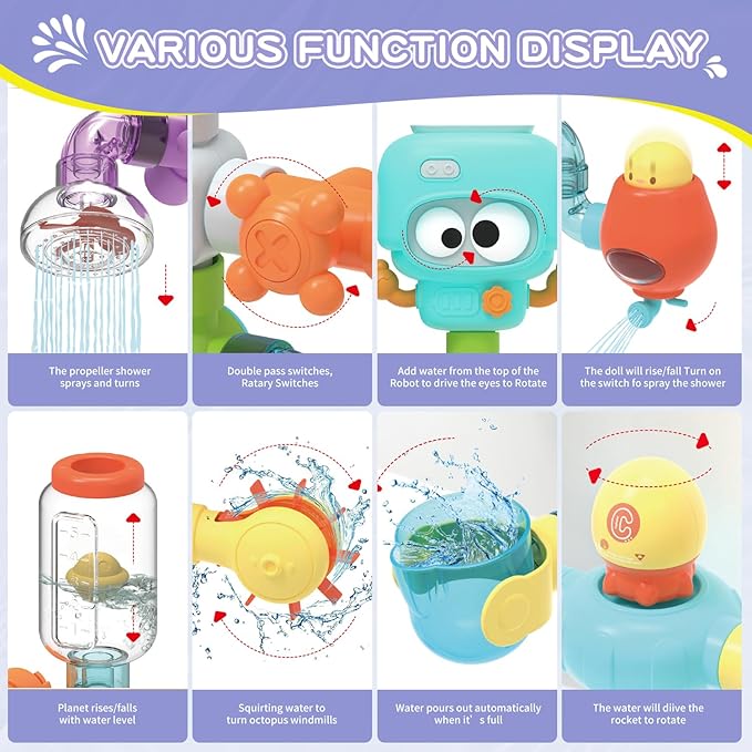 STEM Building Bath Toys for Kids Ages 3-8 | DIY Water Pipe Assembly Kit with Suction Cups | Educational Bathtub Toys for Toddlers 3+ | Creative Tub Time Birthday Gifts for Boys & Girls