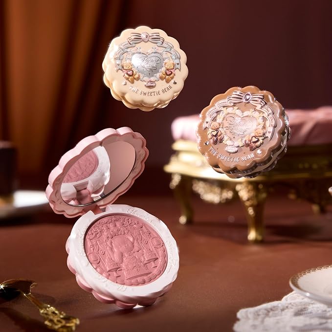 Flower Knows The Sweetie Bear Collection Silk Satin Blush,Seamless Soft Blendable Pressed Powder Pink Blush,Highly Pigmented & Long Lasting Natural Finish,0.18 Oz(03 Rose Chanson)