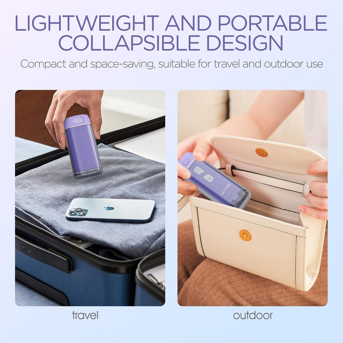 VOYOR-HEALTH Portable Water Flosser Cordless, Mini Travel Oral Irrigator with Telescopic Water Tank, IPX7 Waterproof Water Dental Flosser for Teeth Cleaning Braces & Dental Care WF510 (Purple)