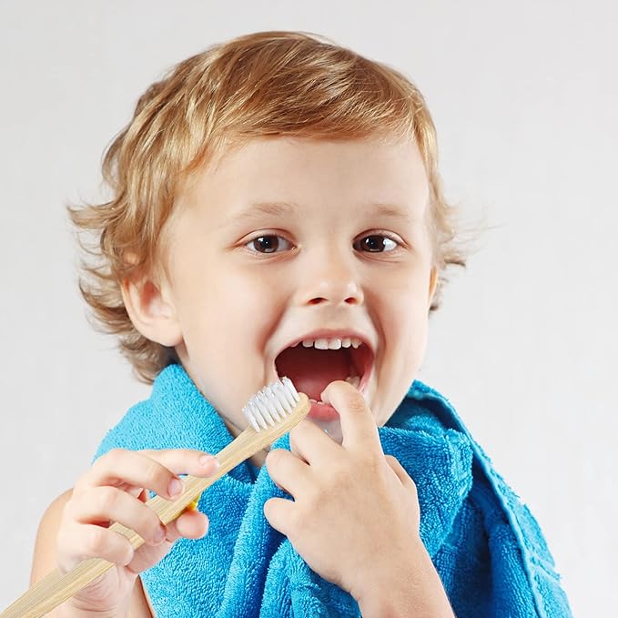 SEVENHEAD 10 PCS Kids Bamboo Toothbrushes Soft Bristles Wooden Toothbrushes, Natural Biodegradable BPA Free Eco Friendly Toothbrushes White