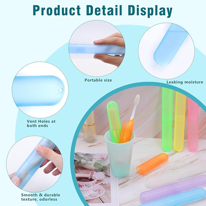 30 Pack Travel Toothbrush Case, Plastic Portable Toothbrush Storage, Dust-Proof Toothbrush Case, Breathable Toothbrush Holder for Travel Business Camping School Home, 7 Colors