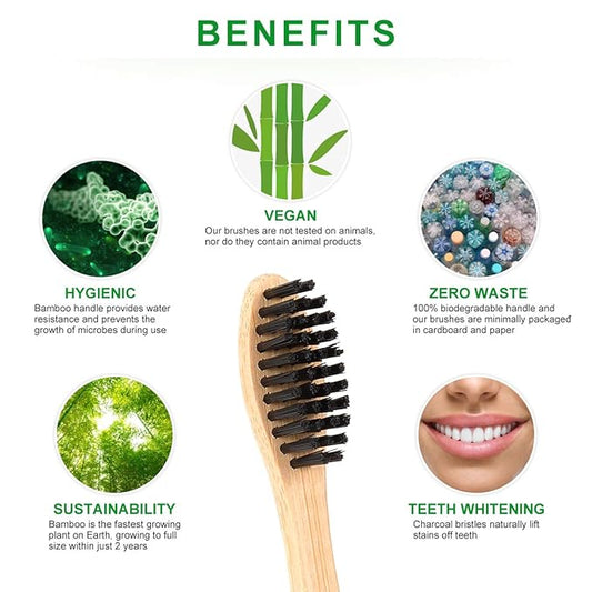 12 Pack Bamboo Toothbrushes, Biodegradable Bamboo Toothbrush, BPA Free Soft Bristles Toothbrushes, Eco-Friendly Compostable Natural Wooden Toothbrush, Organic Charcoal (Black + White)