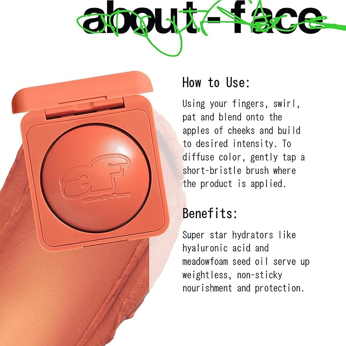 about-face Cheek Freak Blush Balm – Buildable Cream Blush with Hyaluronic Acid & Meadowfoam Seed Oil – Vegan, Cruelty-Free, Clean Beauty – 0.35 oz (Raunchy – Nude Peach)