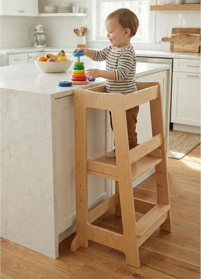 Stepup Baby Toddler Step Stool - Adjustable Height Kids Helper Step Stool, Durable, Non-Slip Platform for Bathroom Sink & Kitchen Counter, Toddler Tower for Exploration and Growth - Natural