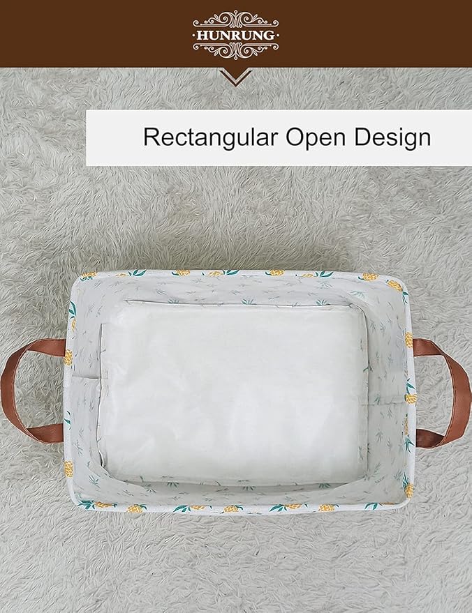 HUNRUNG Rectangle Storage Basket Cute Canvas Organizer Bin for Pet/Children Toys, Books, Clothes Perfect for Rooms/Playroom(Rectangle Pineapple)