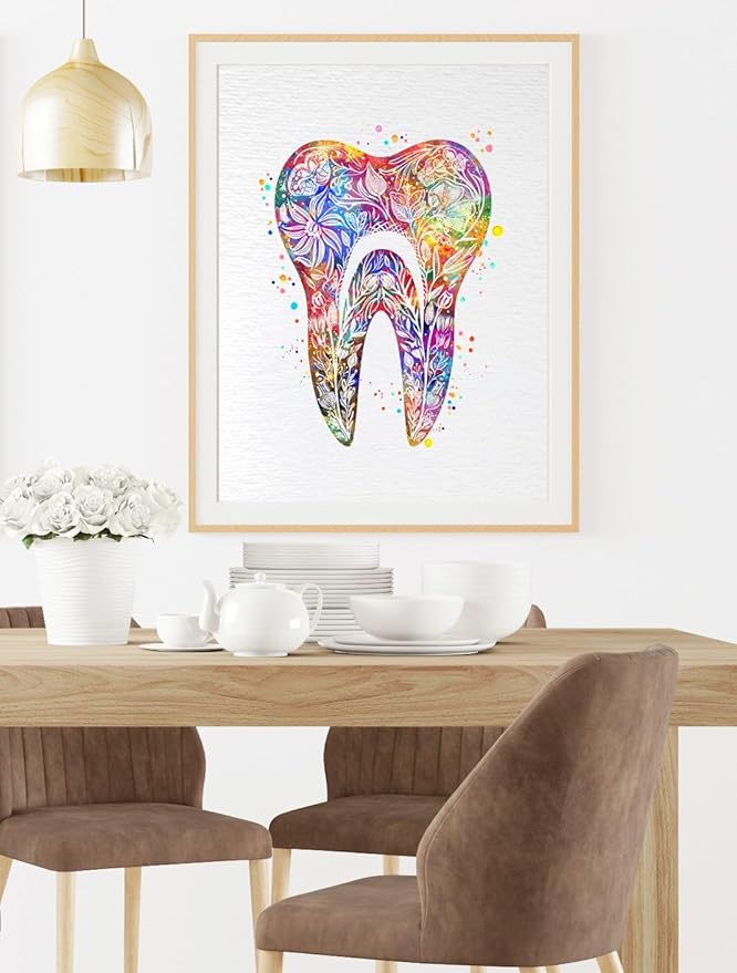 Dignovel Studios 18X24 Unframed Tooth Floral Watercolor Art Print Poster Medical Surgeon Dental Clinic Dentist Office Wall Hanging Decor DN884