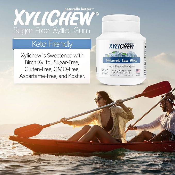 Xylichew 100% Xylitol Chewing Gum - Non GMO, Non Aspartame, Gluten Free, and Sugar Free Gum - Natural Oral Care, Relieves Bad Breath and Dry Mouth - Ice Mint, 144 Count