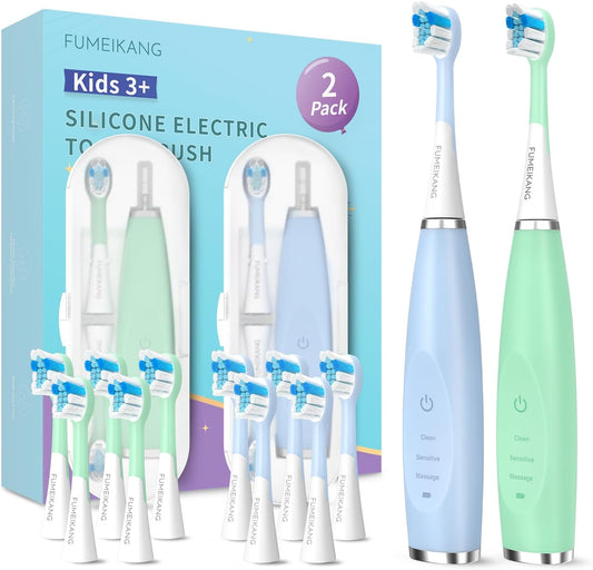 Kids Electric Toothbrushes 2 Pack Smart Sonic Toothbrush for Boys and Girls 3 4 5 6 7 8 9 10 11 12 (Blue+Mint, 2 Pack)