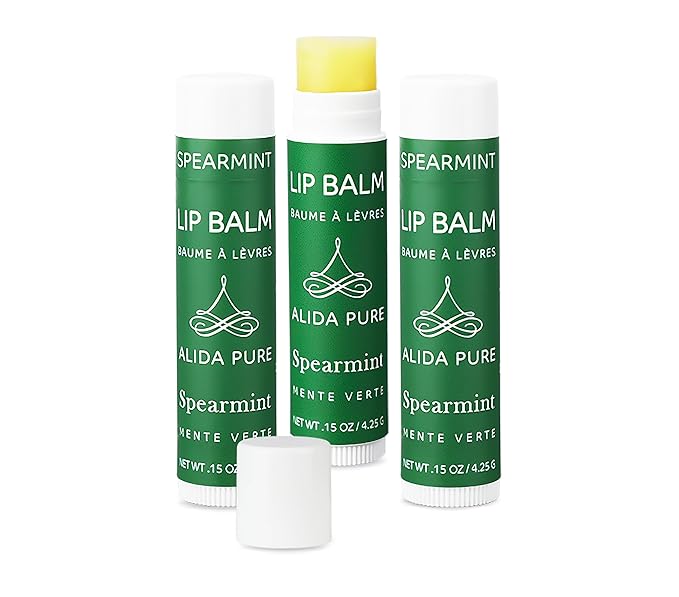 Spearmint Lip Balm Collection, Vegan Set, Beeswax Free, with Organic Jojoba and Avocado Oil, Vitamin E, Natural Moisturizer for Dry, Chapped Lips, 3 Tube Set