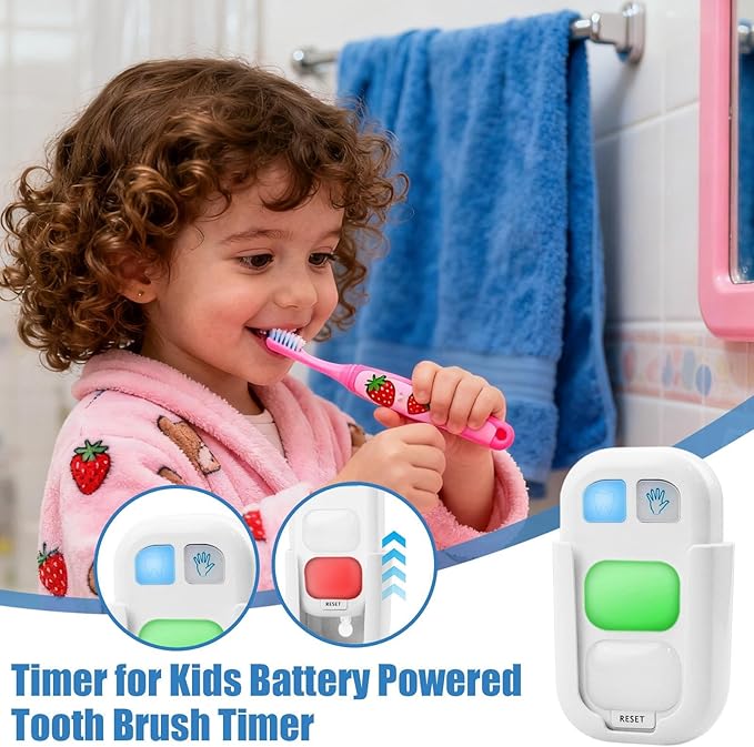 Kids Toothbrush Timer - LED Countdown Timer, Automatic Brushing Light, 2 Minute Flashing Light Timers with Battery Powered Alert | Smart Handwashing Reminder Clock for Children Teens Home School Bathr