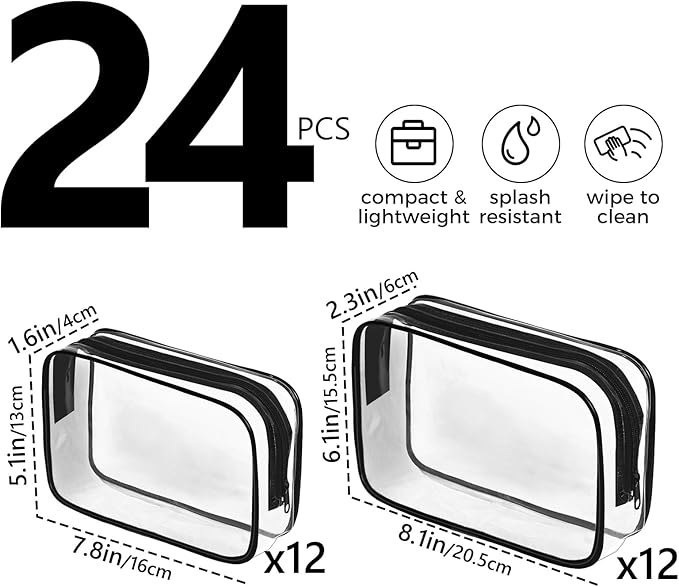 AURUZA Clear Makeup Bag,Portable Travel Toiletry Bags with Zipper, TSA Approved Clear Organizer Bags, PVC Cosmetic Pouch for Airport Airline Compliant