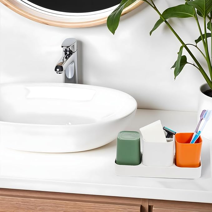 Toothbrush Holder for Bathroom, Bathroom Organizer Storage Set with 2 Cups, Kids Electric Toothbrush Holder, Bathroom Accessories Storage for Toothpaste