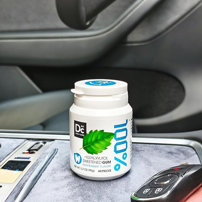 DC24 DAILY CARE 100% Xylitol Gum, No Aspartame, Sugar Free Peppermint Chewing Gum, Natural Flavors, Gluten Free, Vegan, 60 Pieces, Pack of 1