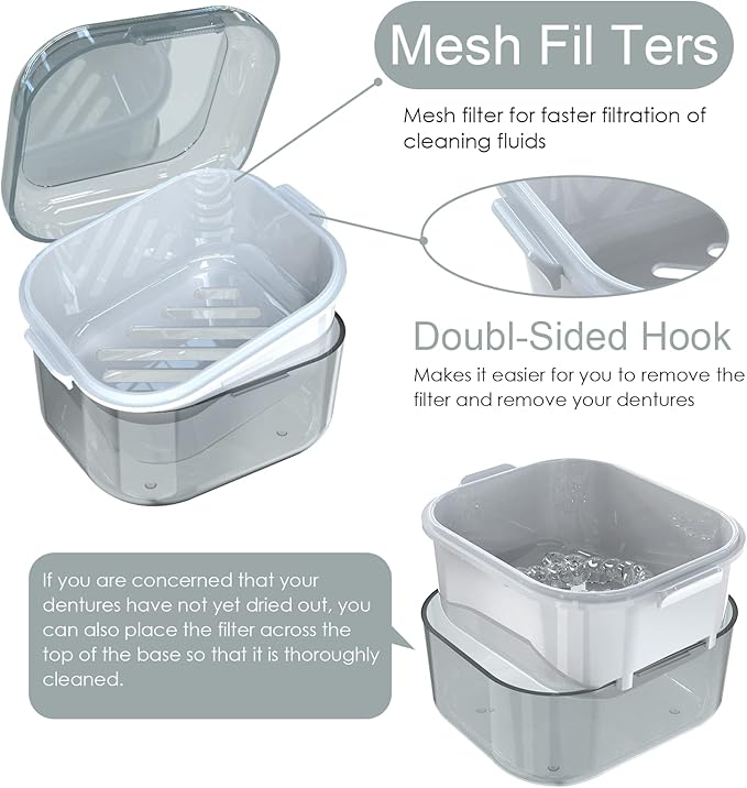 ARGOMAX Denture Case, Denture Cup for Soaking Dentures(Not Leak-Proof), Thorough Cleaning of Dentures, Retainer, Mouthguards, Clear Braces (Grey).