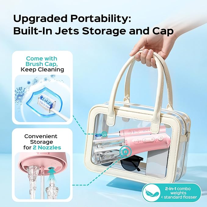 COSLUS Electric Toothbrush with Water Flosser Combo: Portable Oral Clean Kit for Teeth Brushing & Flossing, Multiple Modes for Multiple Users, Cordless for Home & Travel Use, Pink, C51C30