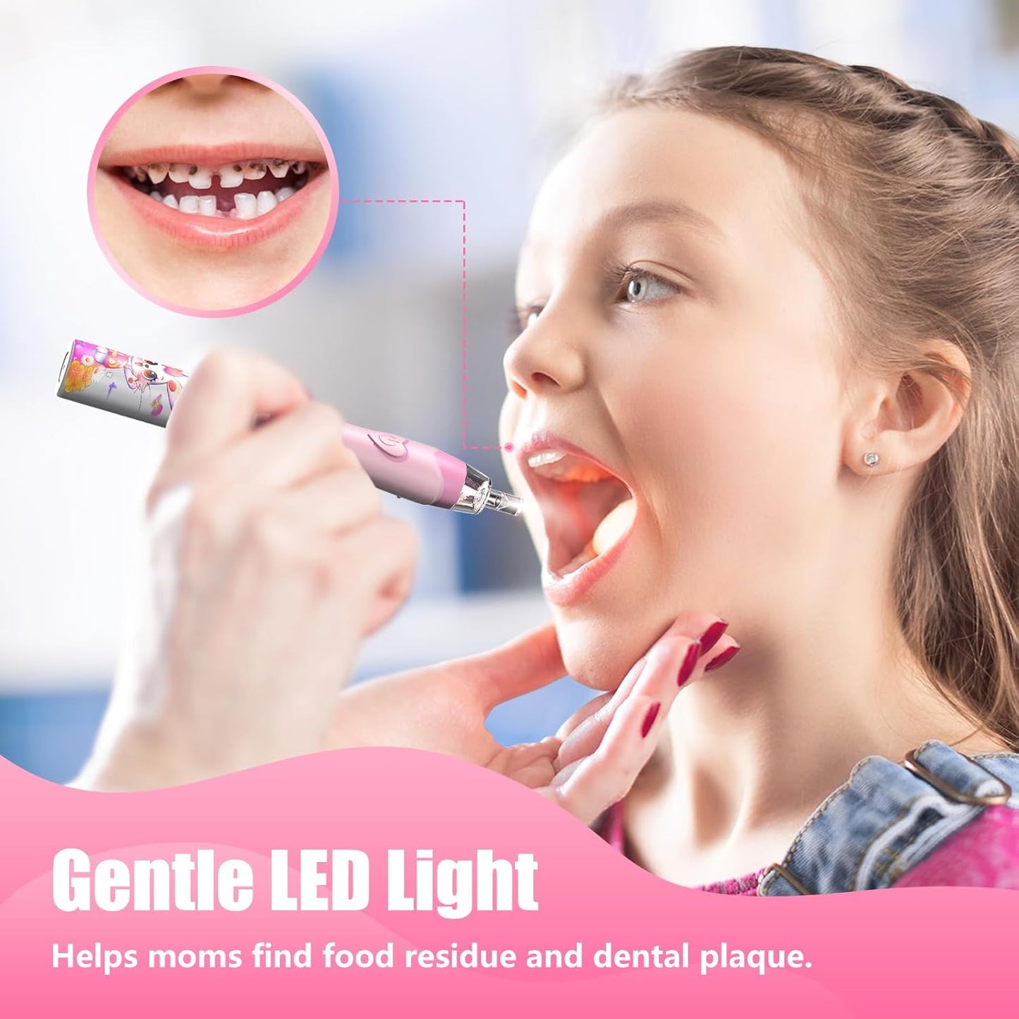 Kids Electric Toothbrush Toddler Toothbrush Age 2-4-8-12 Girls Electric Toothbrush with Timer Rainbow LED Light Up Vibrating Toothbrush Battery Operated Childrens Sonic Tooth Brush (Rabbit Pink)