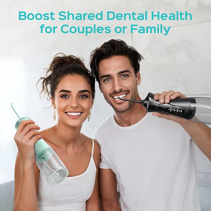 COSLUS 2-Pack Water Flosser for Teeth: Water Dental Pick Set with Refined Packaging for Couples Friends, 3 Modes & 8 DIY Levels for Sensitive Gums & Braces, Ideal for Family Sharing, Black & Green