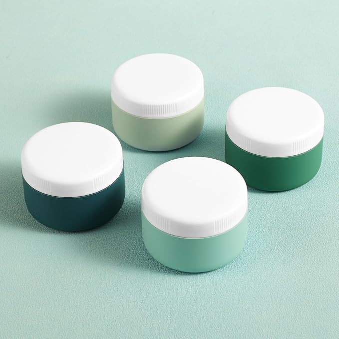 Travel Containers for Toiletries, Silicone Cream Jars BPA-Free, Leak-proof 3oz Travel Size Containers, Portable Size Silicone Jars with Lid for Cosmetic Face Hand Body Cream (4 Pack)